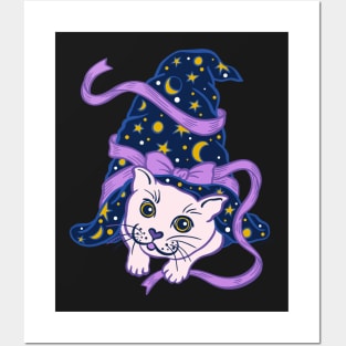 Cute Magic Cat in Sorcerer Hat Magical Witch Hat Posters and Art